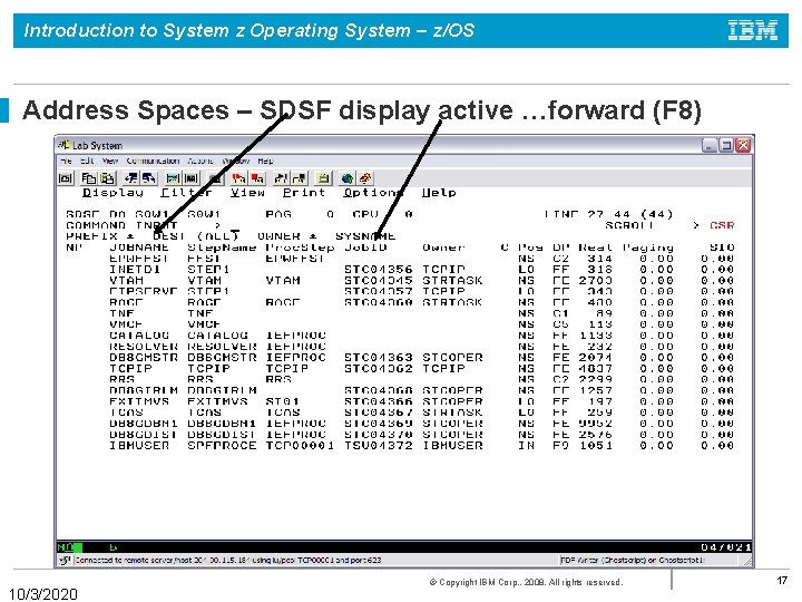 Introduction to System z Operating System – z/OS Address Spaces – SDSF display active