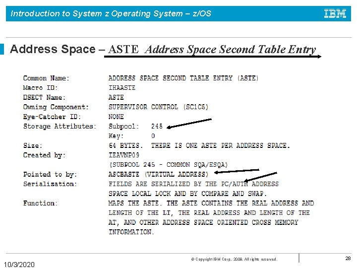 Introduction to System z Operating System – z/OS Address Space – ASTE Address Space