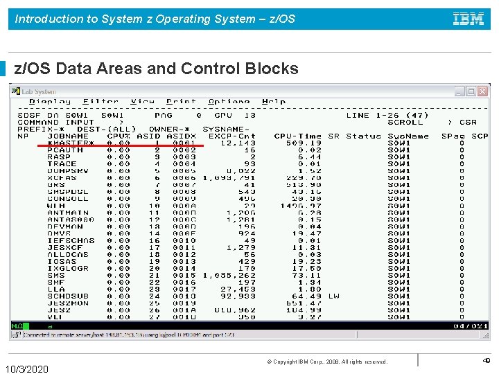 Introduction to System z Operating System – z/OS Data Areas and Control Blocks 10/3/2020