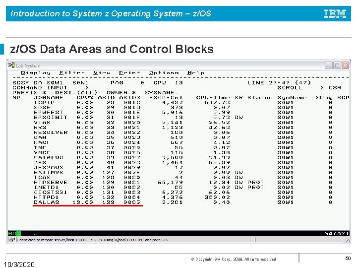 Introduction to System z Operating System – z/OS Data Areas and Control Blocks 10/3/2020