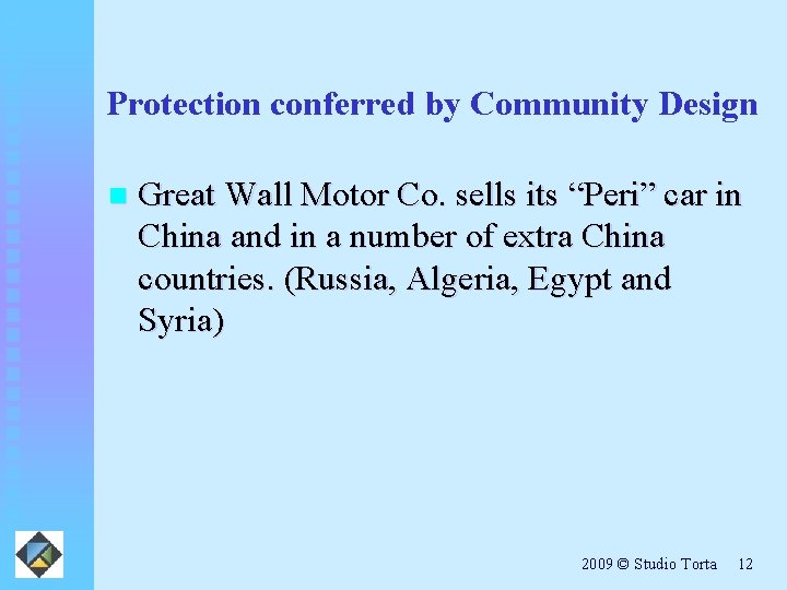 Protection conferred by Community Design n Great Wall Motor Co. sells its “Peri” car