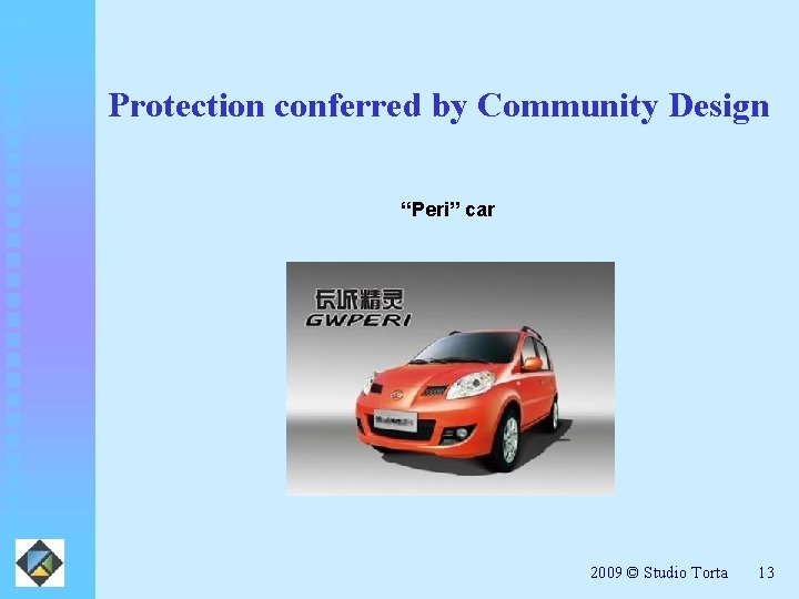 Protection conferred by Community Design “Peri” car 2009 © Studio Torta 13 