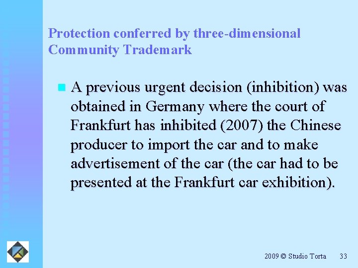 Protection conferred by three-dimensional Community Trademark n A previous urgent decision (inhibition) was obtained