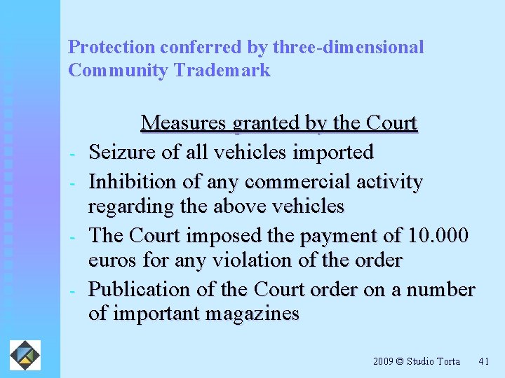 Protection conferred by three-dimensional Community Trademark - Measures granted by the Court Seizure of