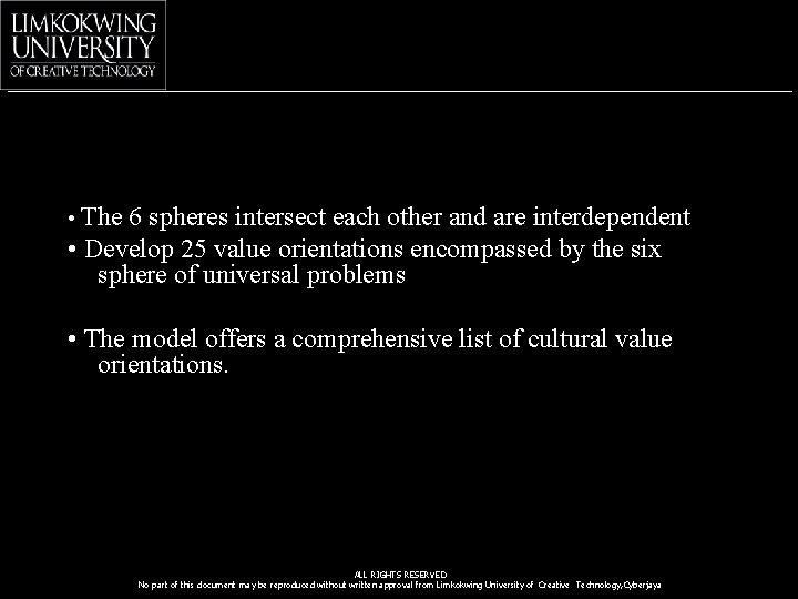  • The 6 spheres intersect each other and are interdependent • Develop 25