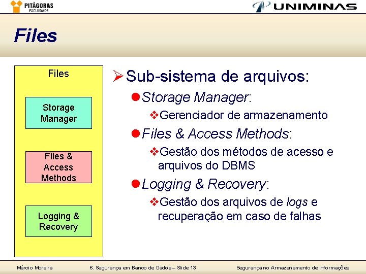 Files Storage Manager Ø Sub-sistema de arquivos: l Storage Manager: v. Gerenciador de armazenamento