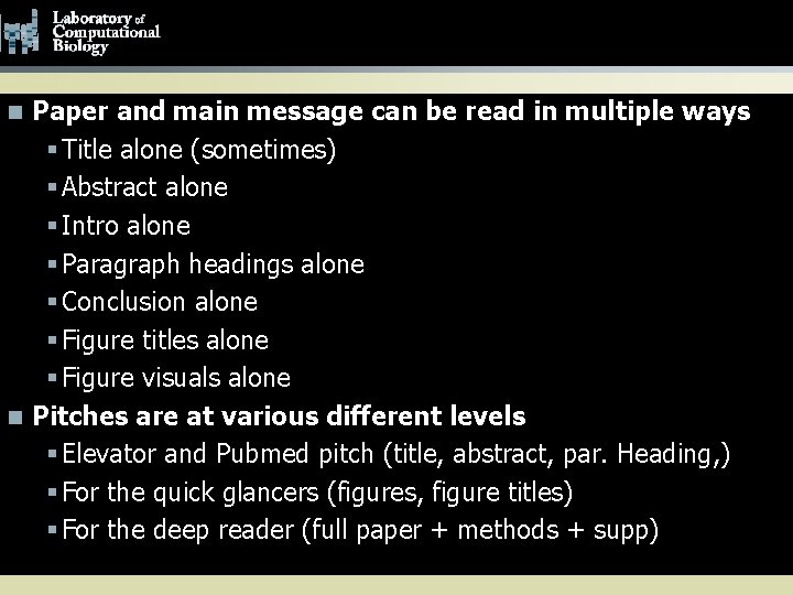 Test Yourself #1 Paper and main message can be read in multiple ways §