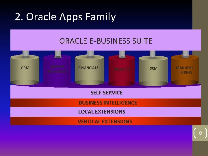 2. Oracle Apps Family ORACLE E-BUSINESS SUITE CRM HUMAN RESOURCES FINANCIALS PROJECTS SCM MANUFAC 2. Oracle Apps Family ORACLE E-BUSINESS SUITE CRM HUMAN RESOURCES FINANCIALS PROJECTS SCM MANUFAC