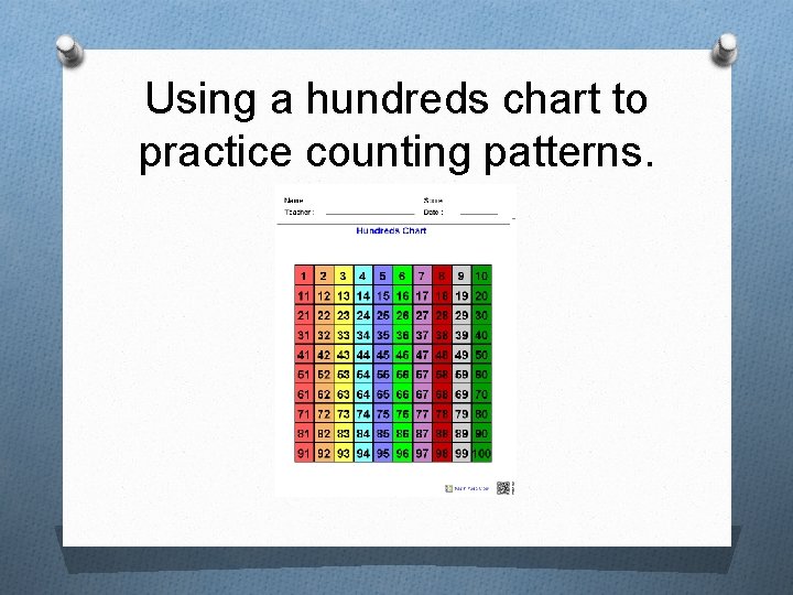 Using a hundreds chart to practice counting patterns. 