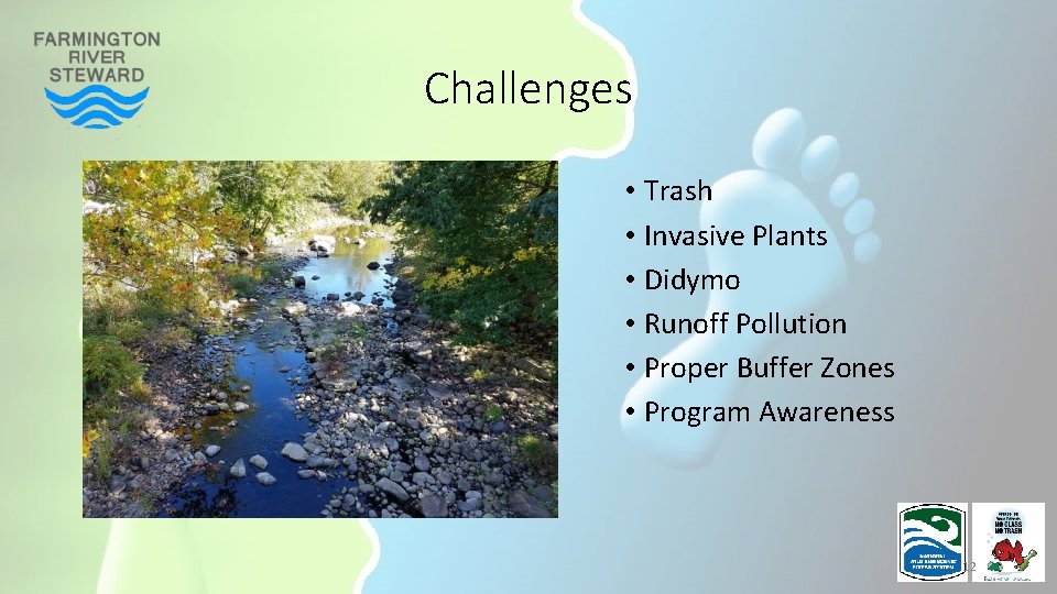 Challenges • Trash • Invasive Plants • Didymo • Runoff Pollution • Proper Buffer