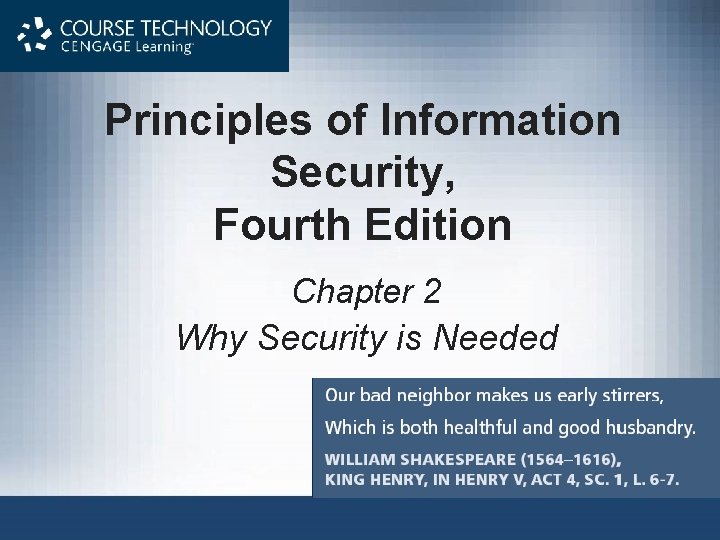 Principles of Information Security, Fourth Edition Chapter 2 Why Security is Needed 