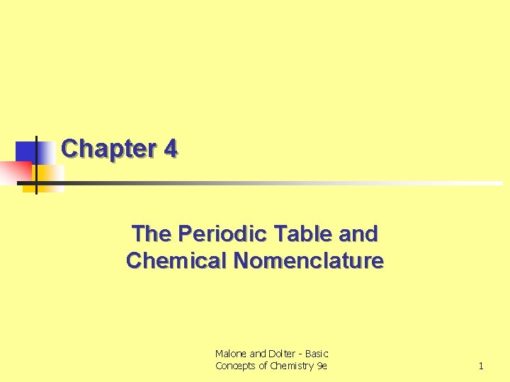 Chapter 4 The Periodic Table and Chemical Nomenclature Malone and Dolter - Basic Concepts