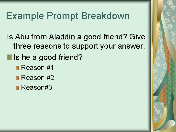 Example Prompt Breakdown Is Abu from Aladdin a good friend? Give three reasons to Example Prompt Breakdown Is Abu from Aladdin a good friend? Give three reasons to