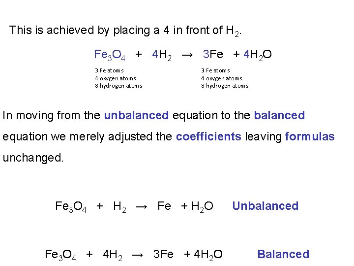 This is achieved by placing a 4 in front of H 2. Fe 3