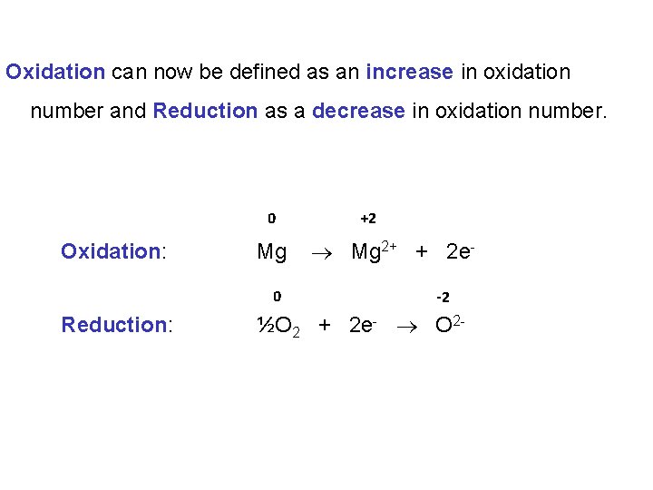 Oxidation can now be defined as an increase in oxidation number and Reduction as