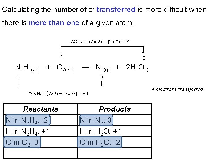 Calculating the number of e- transferred is more difficult when there is more than