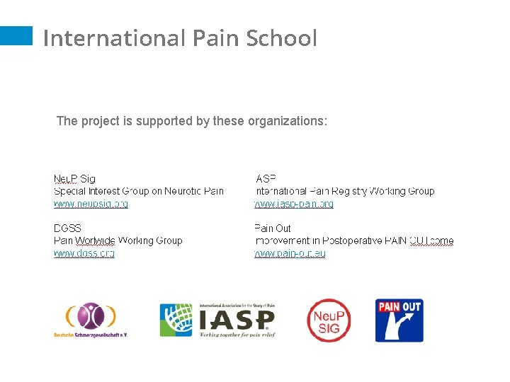 International Pain School The project is supported by these organizations: International Pain School The project is supported by these organizations: