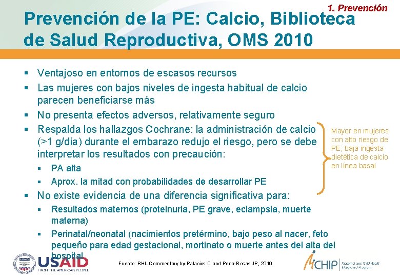 1. Prevención de la PE: Calcio, Biblioteca de Salud Reproductiva, OMS 2010 Ventajoso en 1. Prevención de la PE: Calcio, Biblioteca de Salud Reproductiva, OMS 2010 Ventajoso en