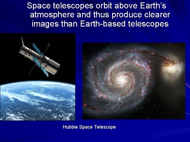 Space telescopes orbit above Earth’s atmosphere and thus produce clearer images than Earth-based telescopes