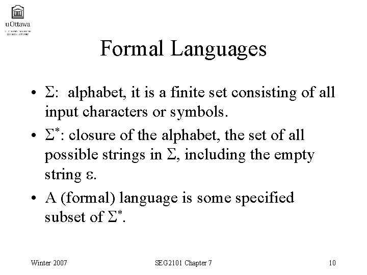 Chapter 7 Introduction to Languages and Compiler Winter