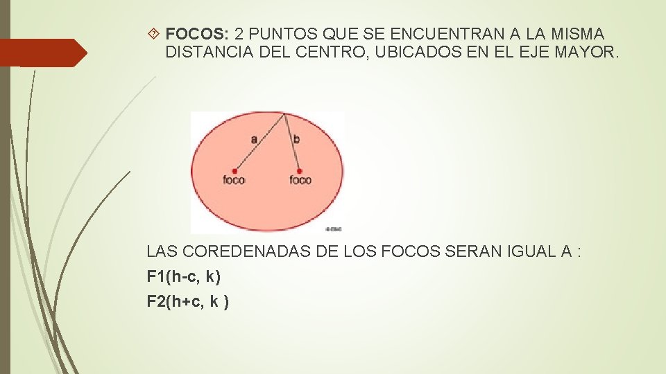  FOCOS: 2 PUNTOS QUE SE ENCUENTRAN A LA MISMA DISTANCIA DEL CENTRO, UBICADOS