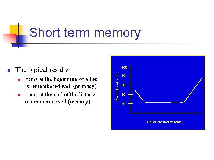 Short term memory n The typical results n n items at the beginning of