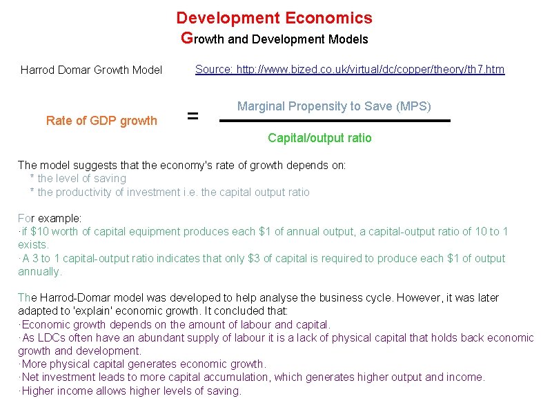 Development Economics Growth and Development Models Harrod Domar Growth Model Rate of GDP growth