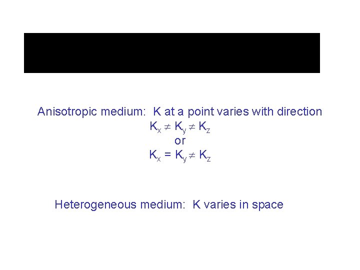 Anisotropic medium: K at a point varies with direction Kx Ky Kz or Kx