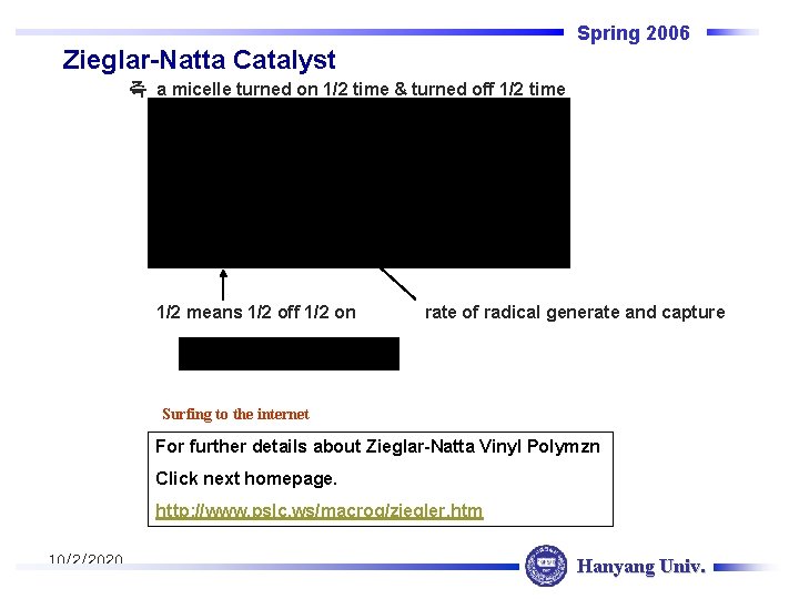 Spring 2006 Zieglar-Natta Catalyst 즉 a micelle turned on 1/2 time & turned off