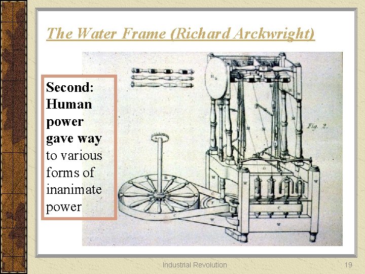 The Water Frame (Richard Arckwright) Second: Human power gave way to various forms of