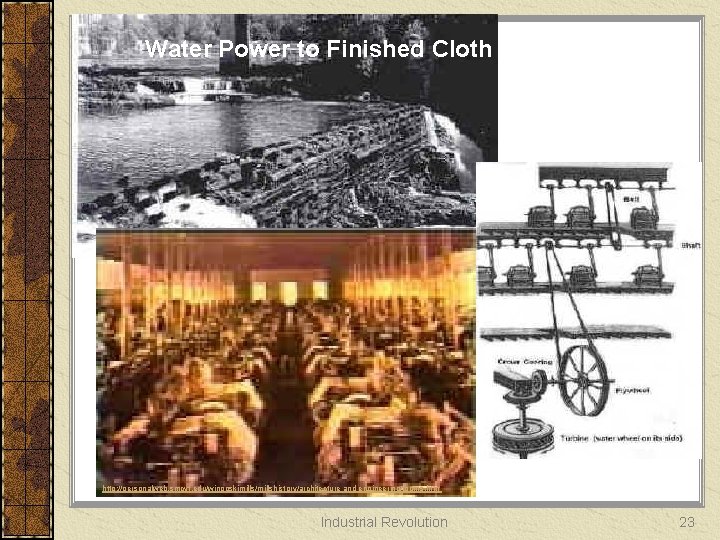 Water Power to Finished Cloth http: //personalweb. smcvt. edu/winooskimills/millshistory/architecture and engineering/looms. htm Industrial Revolution