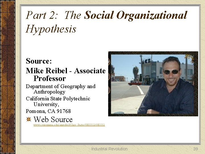 Part 2: The Social Organizational Hypothesis Source: Mike Reibel - Associate Professor Department of