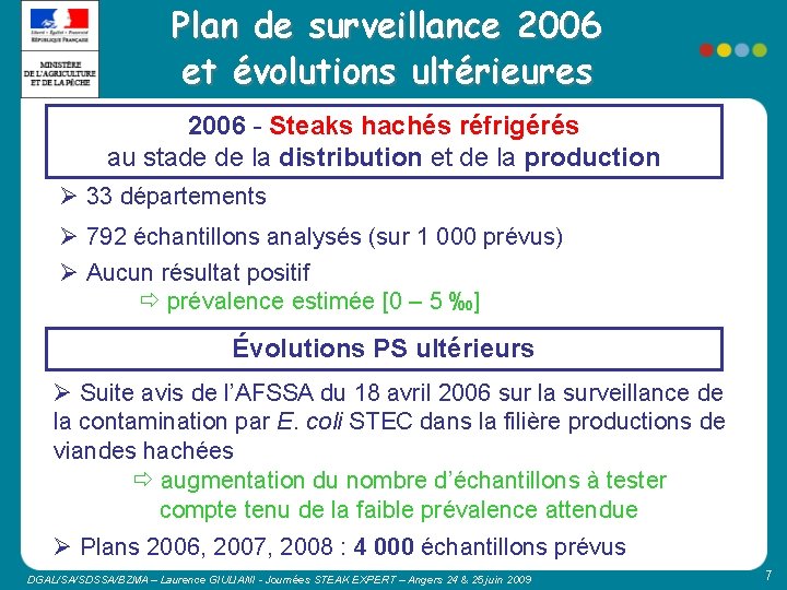 Plan de surveillance 2006 et évolutions ultérieures 2006 - Steaks hachés réfrigérés au stade