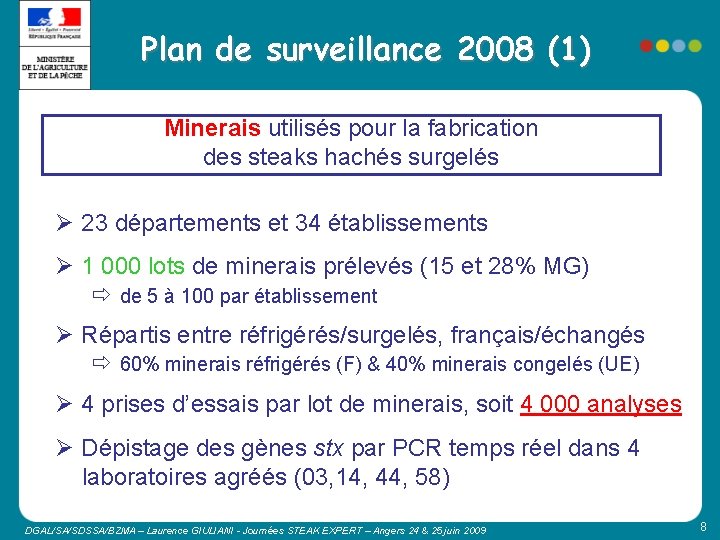 Plan de surveillance 2008 (1) Minerais utilisés pour la fabrication des steaks hachés surgelés