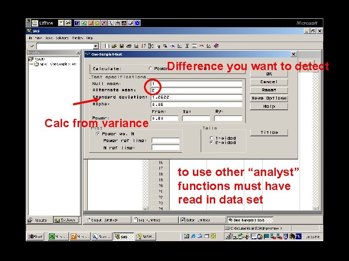 Difference you want to detect Calc from variance to use other “analyst” functions must