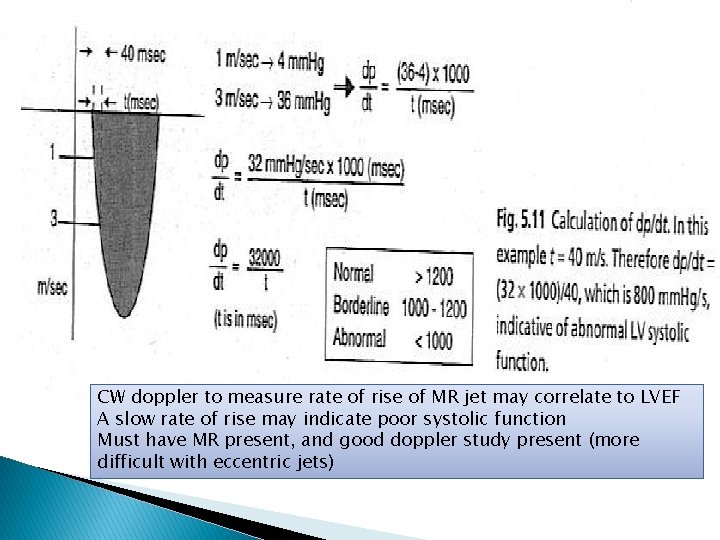 CW doppler to measure rate of rise of MR jet may correlate to LVEF