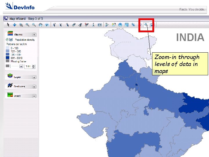 INDIA Zoom-in through levels of data in maps 