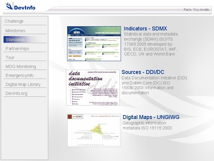 Challenge Milestones Standards Partnerships Tour Indicators - SDMX Statistical data and metadata exchange (SDMX)