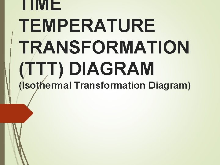 TIME TEMPERATURE TRANSFORMATION (TTT) DIAGRAM (Isothermal Transformation Diagram) 