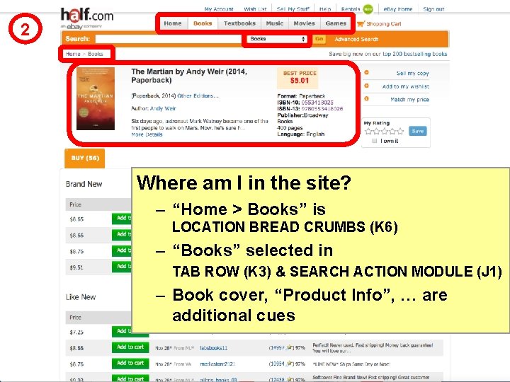 2 Where am I in the site? – “Home > Books” is LOCATION BREAD