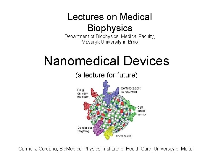 Lectures on Medical Biophysics Department of Biophysics, Medical Faculty, Masaryk University in Brno Nanomedical