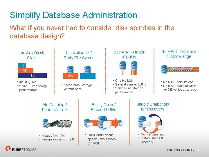 Simplify Database Administration What if you never had to consider disk spindles in the