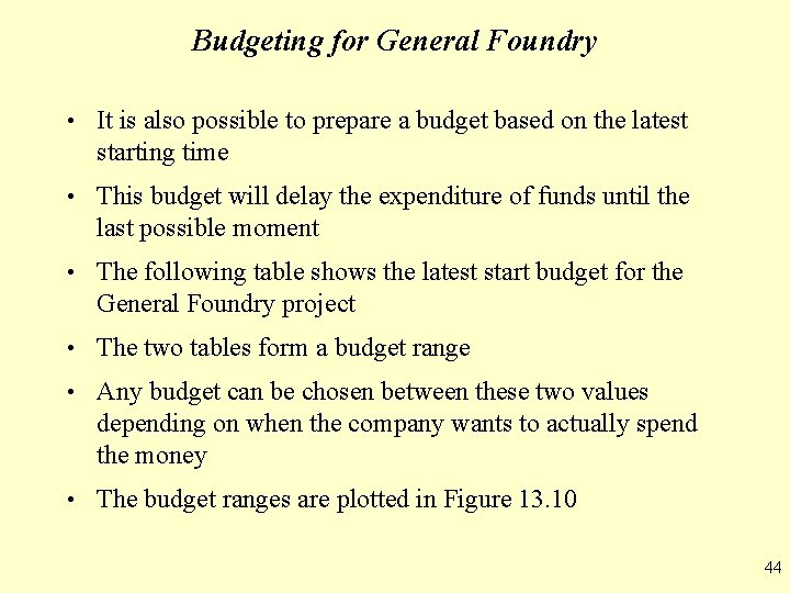 Budgeting for General Foundry • It is also possible to prepare a budget based