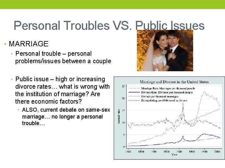 Personal Troubles VS. Public Issues • MARRIAGE • Personal trouble – personal problems/issues between