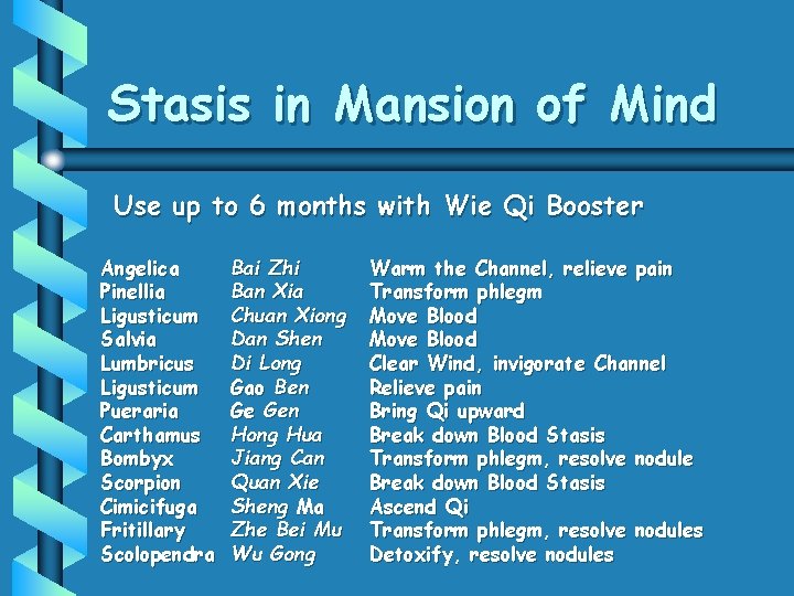 Stasis in Mansion of Mind Use up to 6 months with Wie Qi Booster
