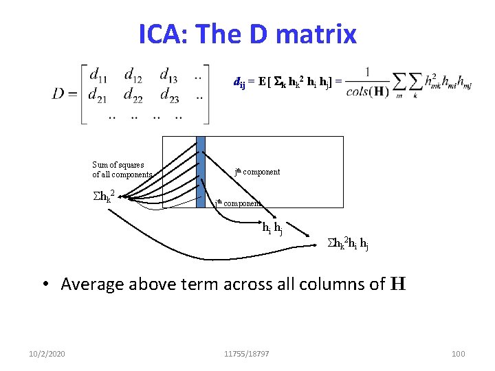 ICA: The D matrix dij = E[ Sk hk 2 hi hj] = Sum