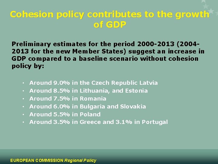 Cohesion policy contributes to the growth of GDP Preliminary estimates for the period 2000