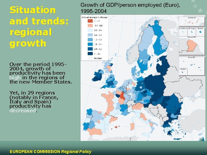 Situation and trends: regional growth Over the period 19952004, growth of productivity has been