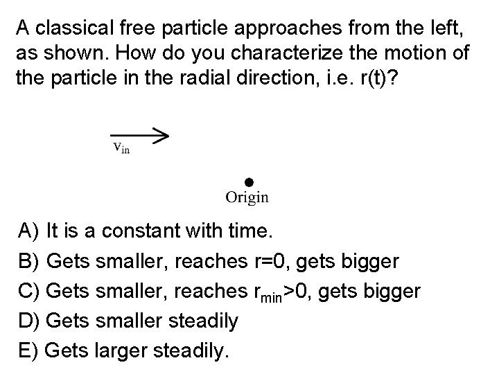 A classical free particle approaches from the left, as shown. How do you characterize