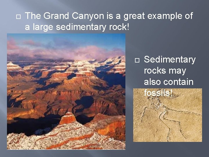  The Grand Canyon is a great example of a large sedimentary rock! Sedimentary